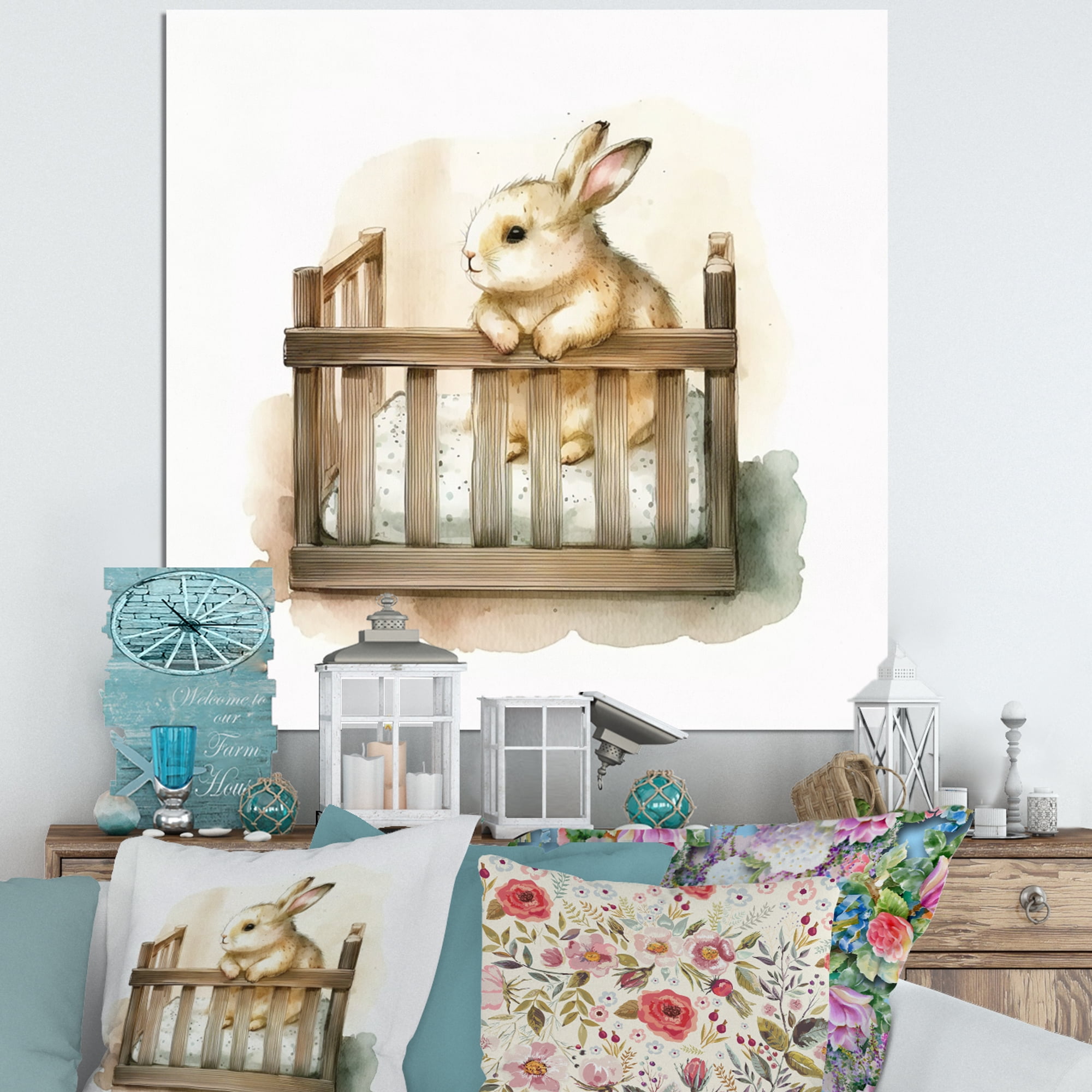 Designart Baby Bunny In Crib Canvas Wall Art