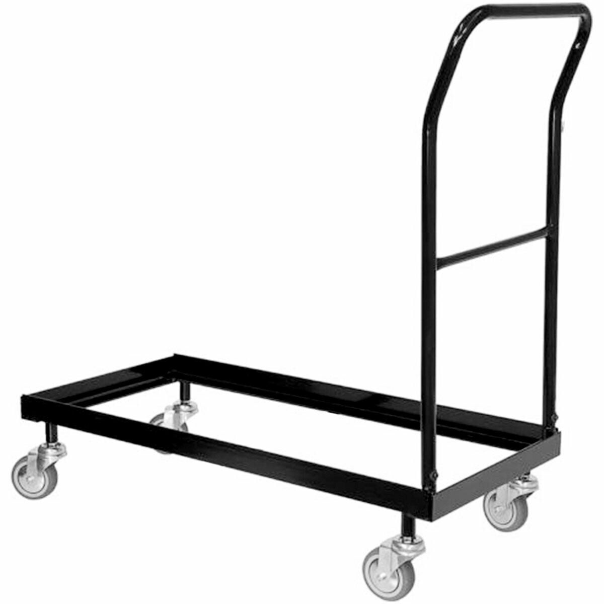 Black Folding Chair Cart Dolly Heavy Duty Steel Storage Up To 50 Chairs Capacity 