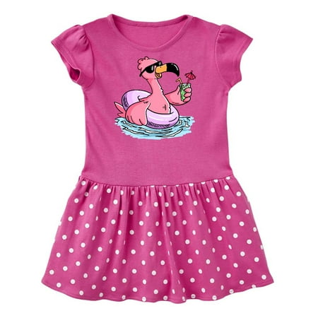 

Inktastic Flamingo with Sunglasses Pool Float and Drink Gift Baby Girl Dress