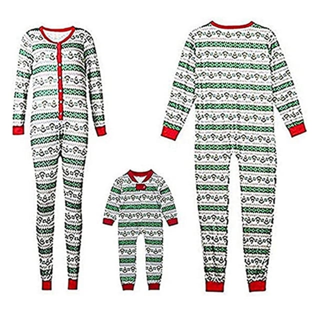 Ensemble de Pyjamas de Noël Assortis pour la Famille Femmes Enfants Grenouillères à Rayures Vertes Vêtements de Nuit de Noël Pyjamas PJs
