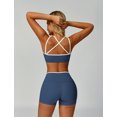 thumbnail image 3 of IBTOM CASTLE Workout Sets for Women 2 Piece Color Block Strappy Sports Bra High Waist Shorts Gym Yoga Pilates Outfits Blue, 3 of 7