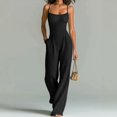 thumbnail image 2 of NMMUED Long Rompers for Women Casual Dressy Spaghetti Strap Wide Leg Jumpsuit Summer Sleeveless High Waist Pants Outfit Pockets Black XXL, 2 of 6