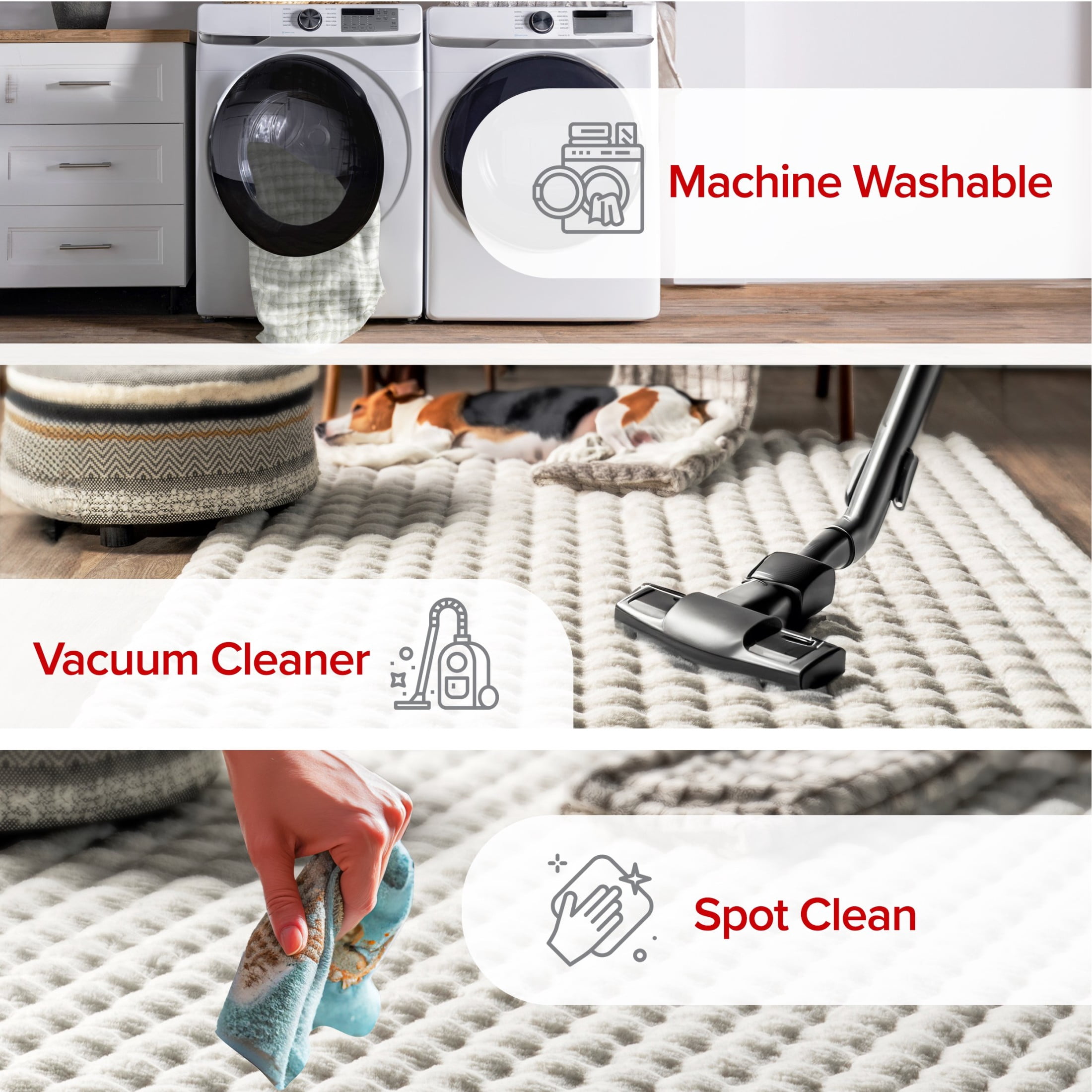 nuLOOM Jeni SuperiorWash Solid Faux Rabbit Machine Washable Area Rug, 3' 9" x 6', Jeni Off-white