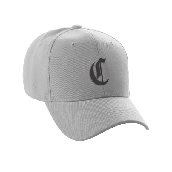 Daxton Structured Baseball Hat Cap Curved Visor Old English Font Light Grey Hat Black C