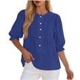 thumbnail image 2 of DYTTDG Women's Babydoll Blouse | Elbow Puff Sleeve Round Neck Top, Button Down Casual Summer Breathable Blouse for Daily & Vacation Wear, 2 of 8