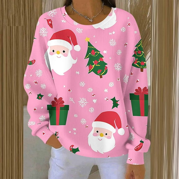 Hipattires Merry Christmas! Womens Long Sleeve Shirts Christmas Crew Neck Pullover Holiday , Winter Graphic Printed Tops for Ladies Fashion