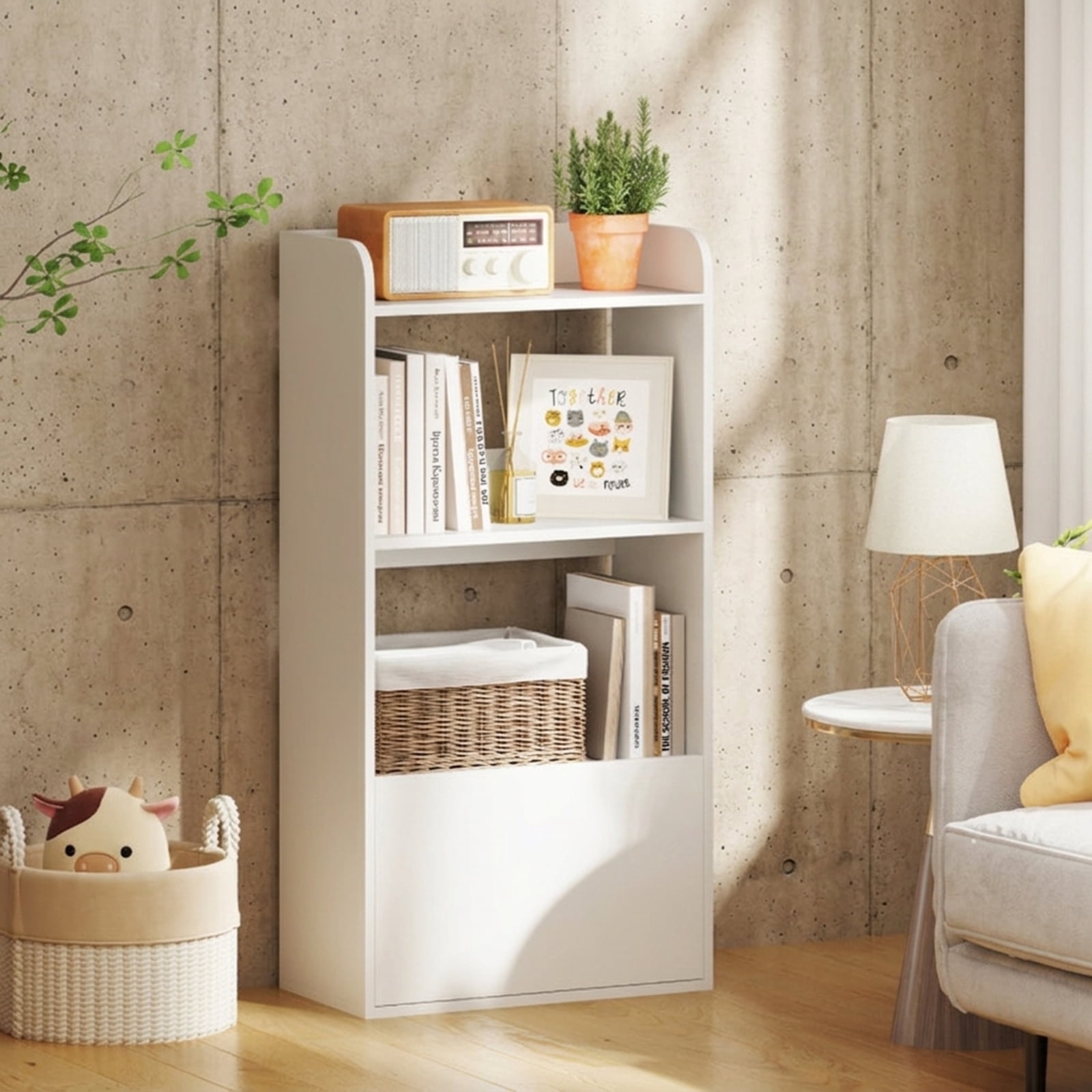 Furnibear Freestanding Bookshelf with 3-Tier Open Shelf for Living Room Home Office Bedroom Display Storage Shelf, White