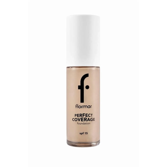 Flormar Perfect Coverage Highly Pigmented & Semi-gloss Finish SPF15 Foundation 30ml - 100 Light Ivory