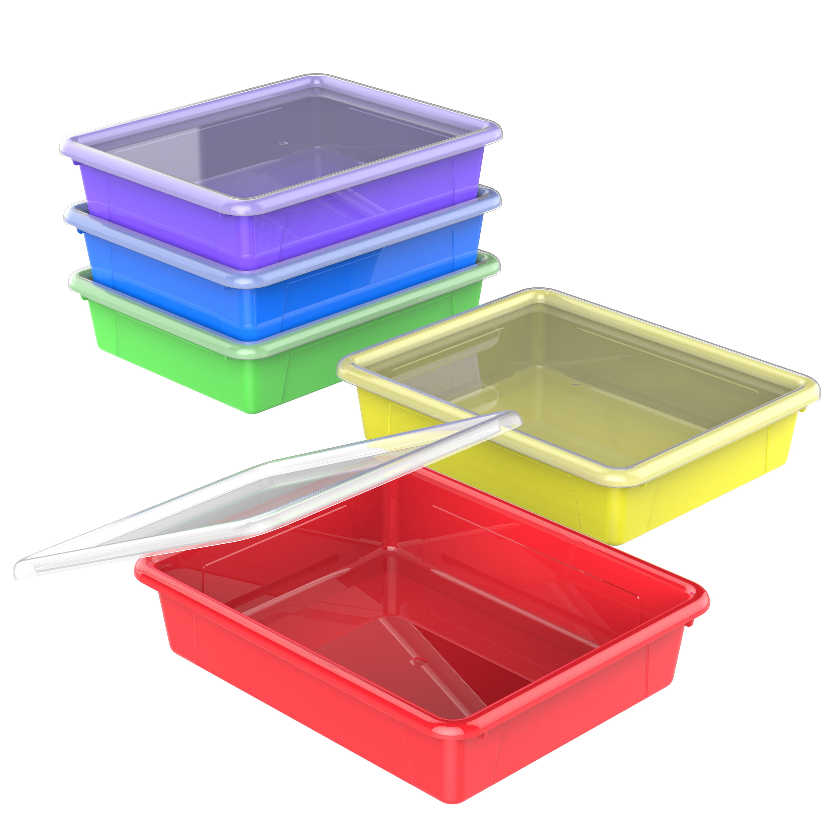 1 Assorted Colors Flat Storage Tray with Lid 5-Pack Letter Size 10 x 13 x 3 Inches