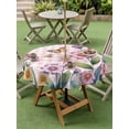 thumbnail image 4 of Outdoor Tablecloth with Umbrella Hole for Patio/Picnic/Party/Camping, Pink Flowers Waterproof Table Cloth Round Cover Washable, Spring Floral Butterfly Leaves Plants Rustic Plaid (Dia 54"), 4 of 8