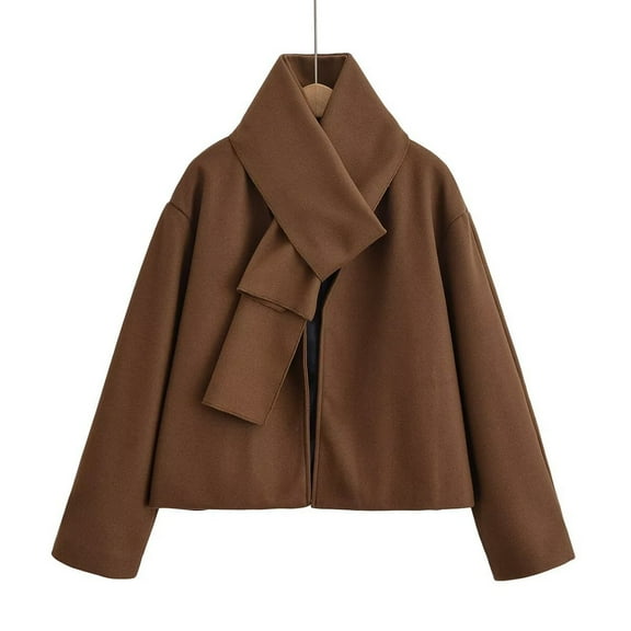 RYRJJ Wool Coats for Women Casual Long Sleeve Winter Pea Coat Outerwear Fall Winter Fashion Warm Jackets with Scarf(Coffee,M)