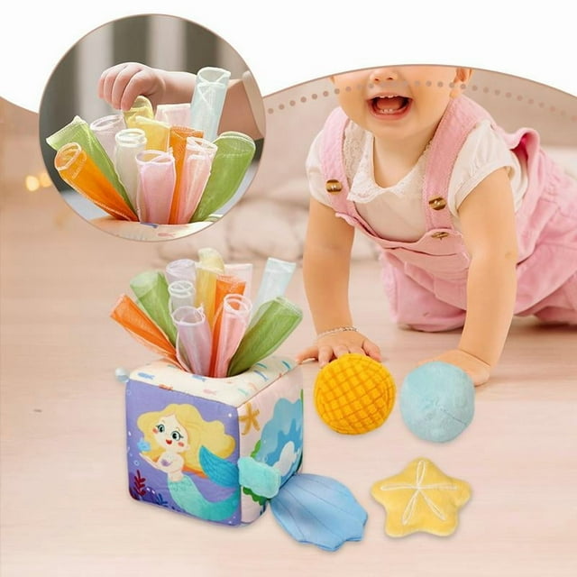 Caja de pañuelos para bebé, juguete de aprendizaje temprano, educación interactiva preescolar, desarrollo sensorial para niños, bebés, niños y niñas