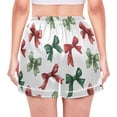 thumbnail image 2 of Women's Silk Pajama Shorts Red Green Bow Pajama Shorts Women's Casual Pajama Shorts with Pockets, 2 of 6