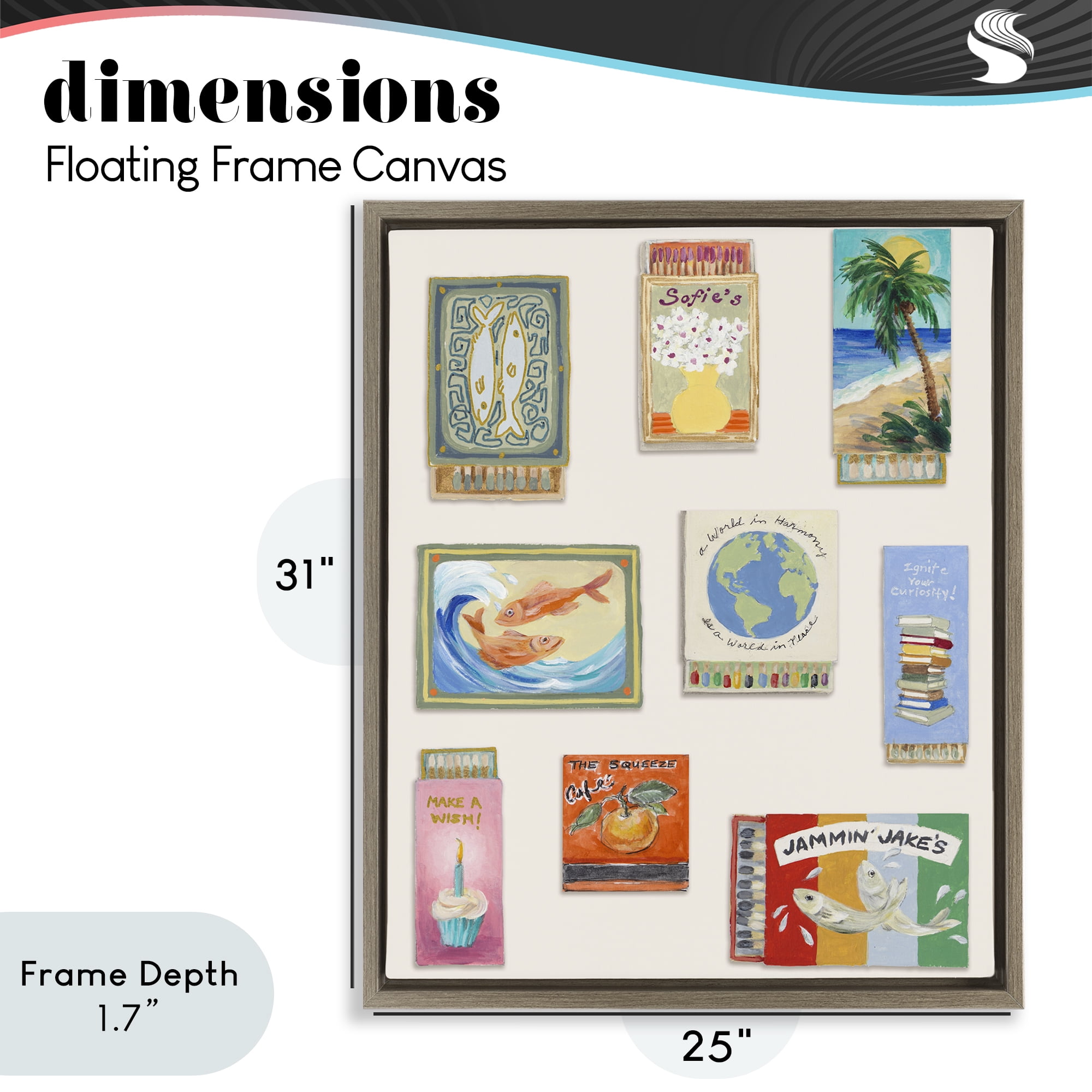 Stupell Industries World Matchbox Collection Brown Framed Floater Canvas Wall Art, design by Lanie Loreth