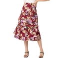 thumbnail image 1 of Unique Bargains Jupe Midi à Imprimé pour Femme, Taille Haute Élastique, Ourlet à Volants, Fermeture Éclair, Rouge Foncé-Floral m, 1 of 6