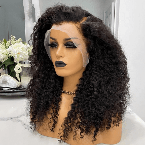 Glueless Black Synthetic Hair 180�nsity|26 Inch Kinky Curly Lace Front Wig | Preplucked Baby Hair & Heat Resistant | Daily Wig for Women)