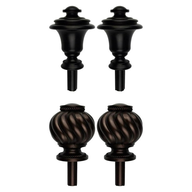 4 piezas de remates para barras de cortina de 3/4 de pulgada de diámetro para extremos de postes de ventana. Accesorios. Negro y marrón