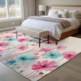 thumbnail image 5 of Area Rug 72×108in, Watercolor Blue Pink Flowers on Linen Floor Carpet Living Room Rug, Retro Floral Art Non-Slip Welcome Mat Indoor Rugs for Bedroom Dining Room, 5 of 9