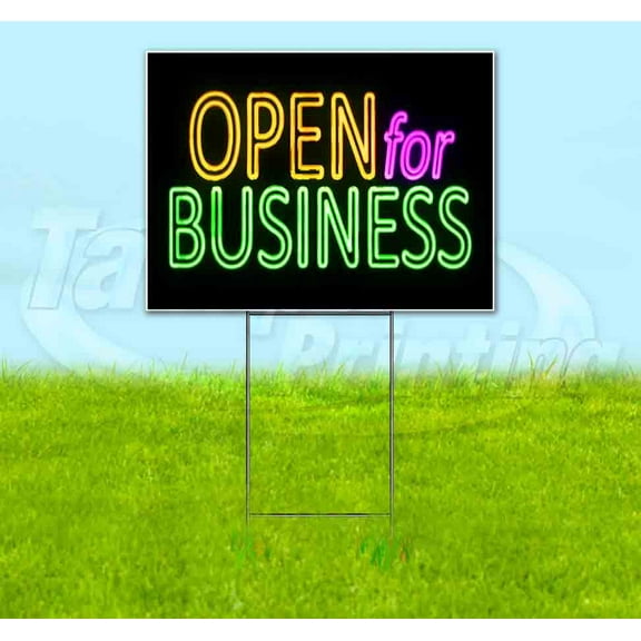 Open For Business Neon (18" x 24") Yard Sign, Includes Metal Step Stake