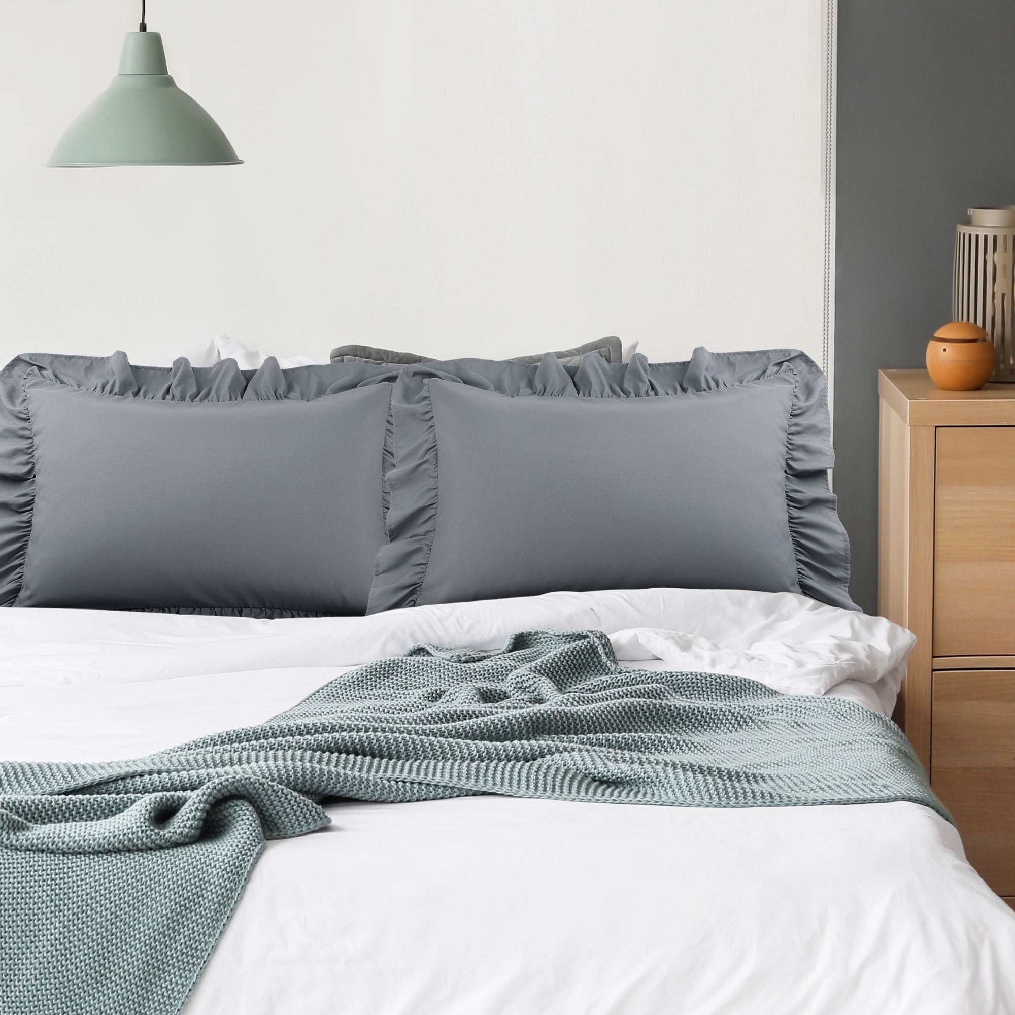 Unique Bargains Microfiber Ruffle Envelope Closure Pillowcases 2 Pcs Dark Gray King