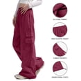 thumbnail image 4 of Pantalones cargo de mujer de cintura media y pierna ancha con bolsillos laterales - Ropa urbana elástica y holgada para viajar - Puños con cordón ajustable en los tobillos, poliéster, para todas la, 4 of 7