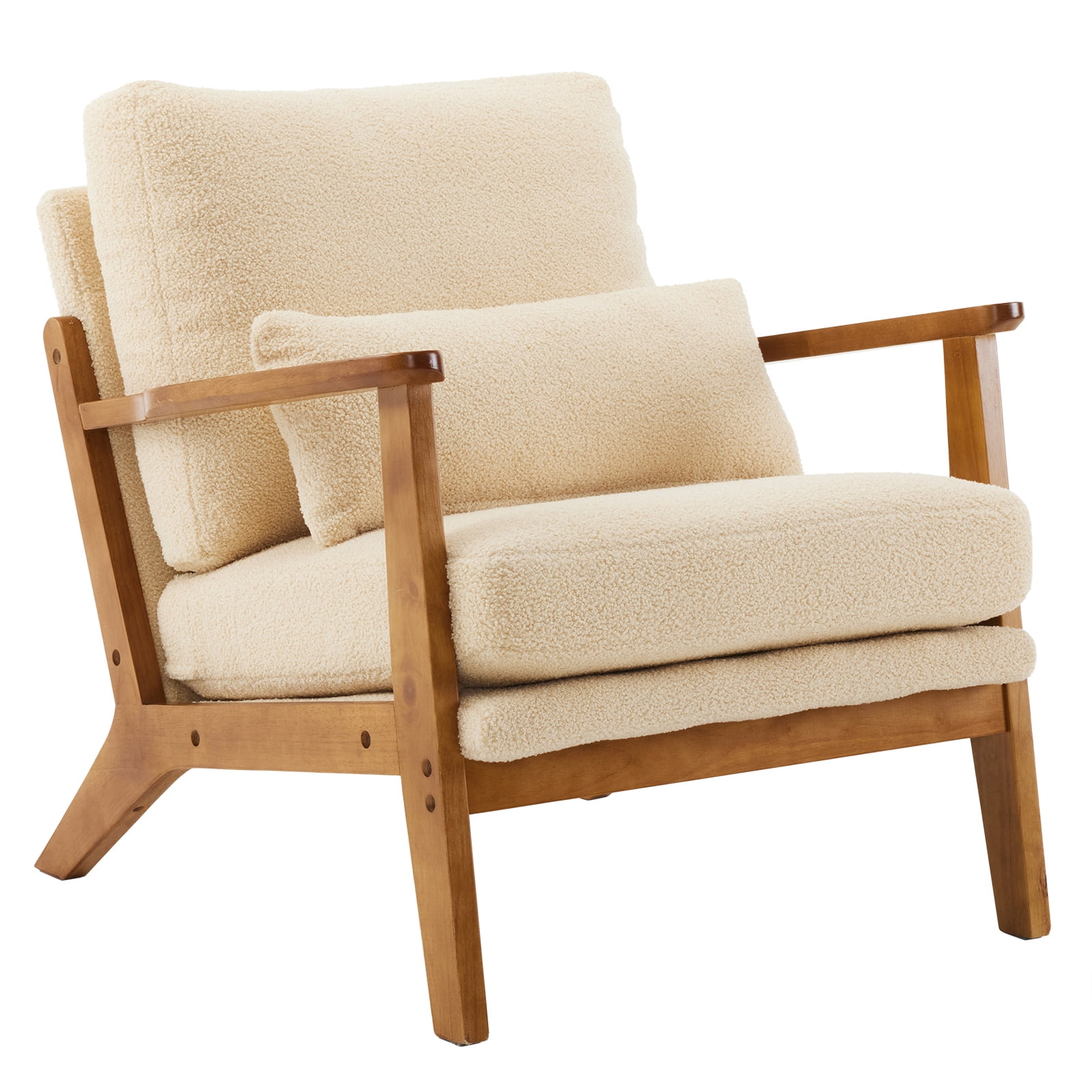 Zimtown Arm Chair, Modern Walnut Oak Accent Chair, Upholstered