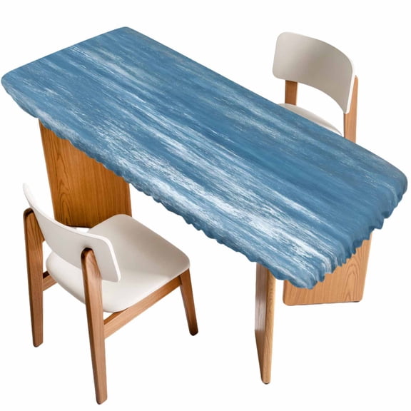 Vintage Blue Table Cloths for 8 Foot Rectangle Tables, Modern Abstract Art Ombre Patio Waterproof Elastic Fitted Tablecloths, Washable Rectangular Table Cover for Camping