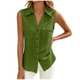 thumbnail image 2 of Stamzod Sleeveless Button Up Shirt Women Summer Cotton Linen Tank Tops Dressy Casual Collared Blouses with Pocket Green XL, 2 of 8