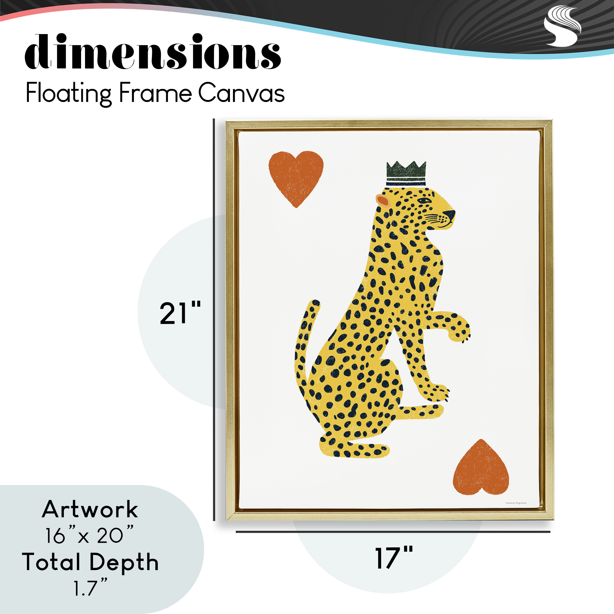 Leopard & Hearts Card Gold Framed Floater Canvas Wall Art, design by Svetlana Aleynikova