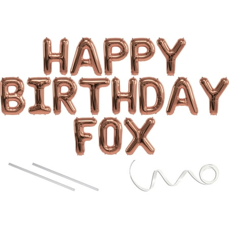 Fox Float Air Pressure - Fox, Happy Birthday Mylar Balloon Banner - Rose Gold - 16 inch Letters. Includes 2 Straws for Inflating, String for Hanging. Air Fill Only- Does Not Float w/Helium. Great Birthday Decoration