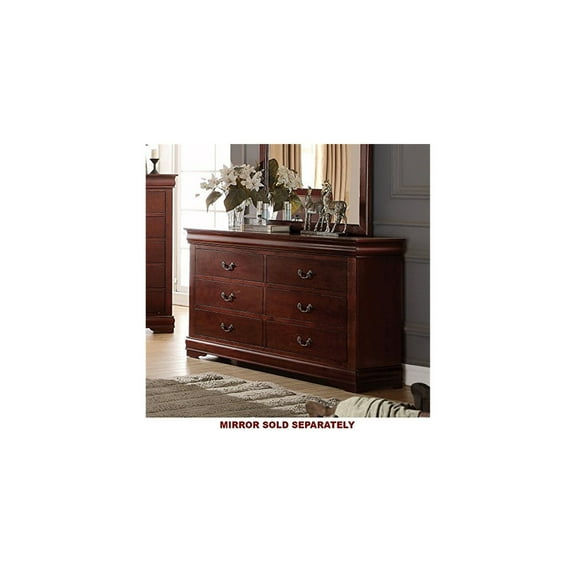 Art Deco Dresser Cherry Finish, 6 Drawer Solid Wood Chest of Drawers, 57" Wide