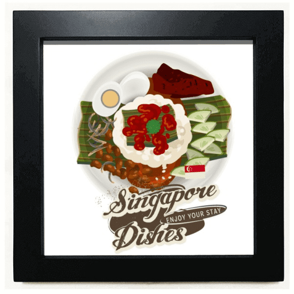 Traditional Singapore Nasi Lemak Black Square Frame Picture Wall Tabletop