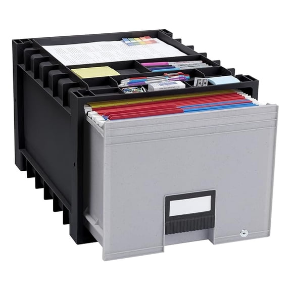 Hiraeth Zej Black Plastic Archive Storage Drawer, Letter Size, 18 Inch, Locking, Stackable Office File Organizer, 1 Unit