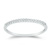 Solid 14k White Gold 1.5mm Round Cut Thin Pave Set Anniversary Ring Wedding Band CZ Cubic Zirconia 1/4 cttw. , Size 7