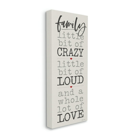 The Stupell Home Decor Little Bit of Crazy Whole Lot of Love Family Typography Canvas Wall Art, 10 x 24