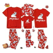 Angle View: Carolilly Hirigin Christmas Family Matching Outfits Pajamas Set Santa Printed Mom Dad Pajamas Set Baby Romper