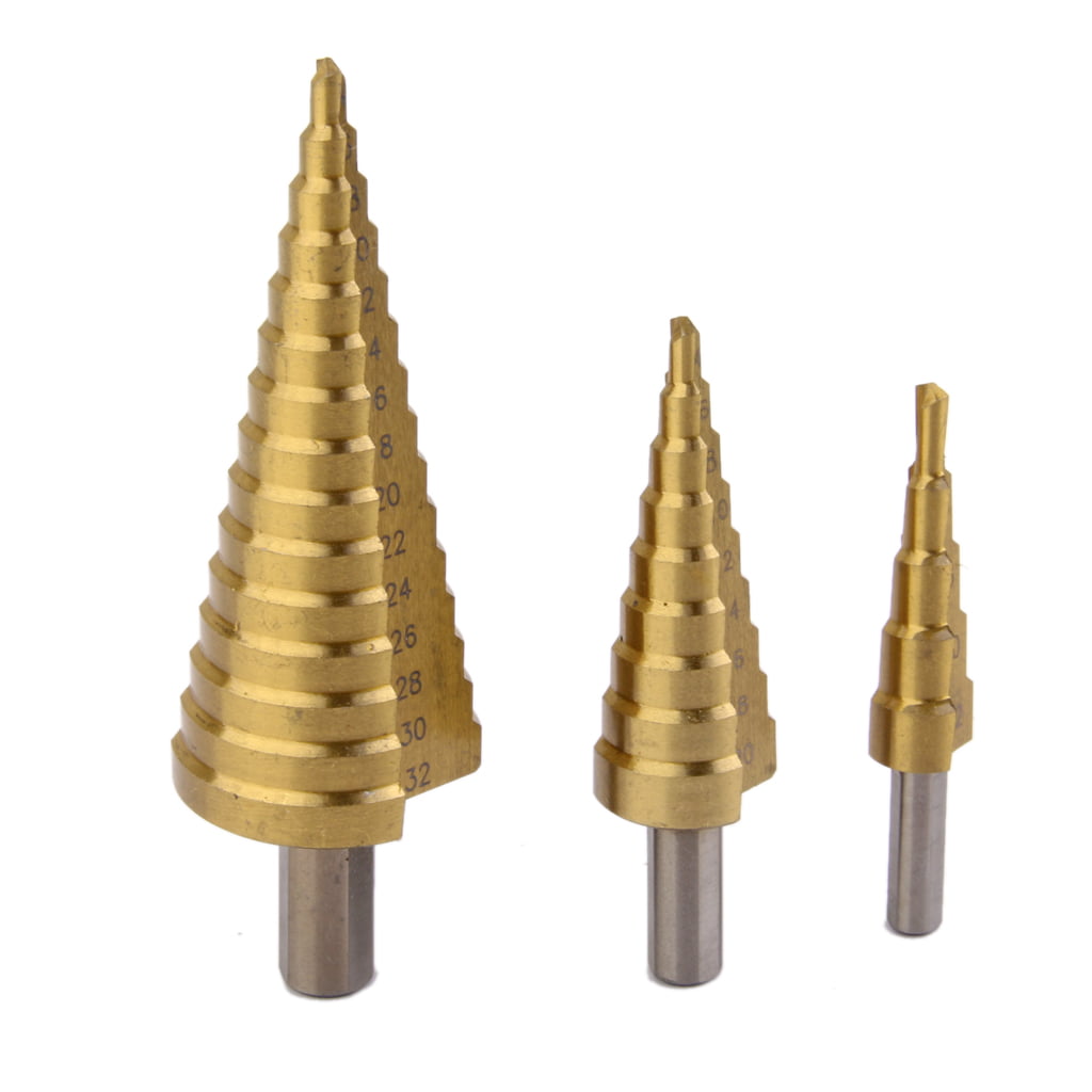 3 pcs 4-12/20/32mm Drill HSS Steel Step Cone Titanium Plating Bit Hole Cutter