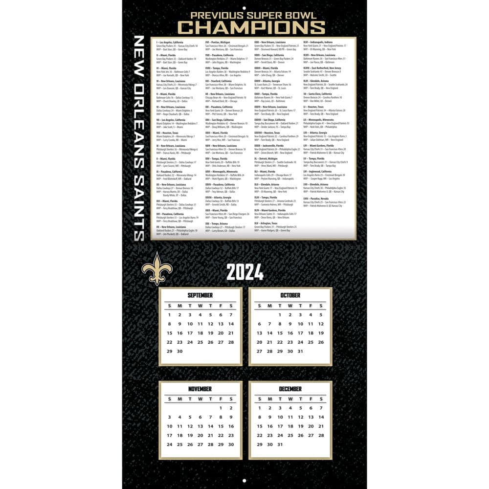 2025 12X12 TEAM WALL CALENDAR, NEW ORLEANS SAINTS