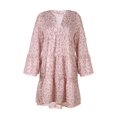 thumbnail image 3 of U.Vomade Nouveau Léopard Ample Mini Robe Femmes Casual Rose V Cou Manches Volant Parti Jupe Chemise Femmes Plage Robe Boho, 3 of 8