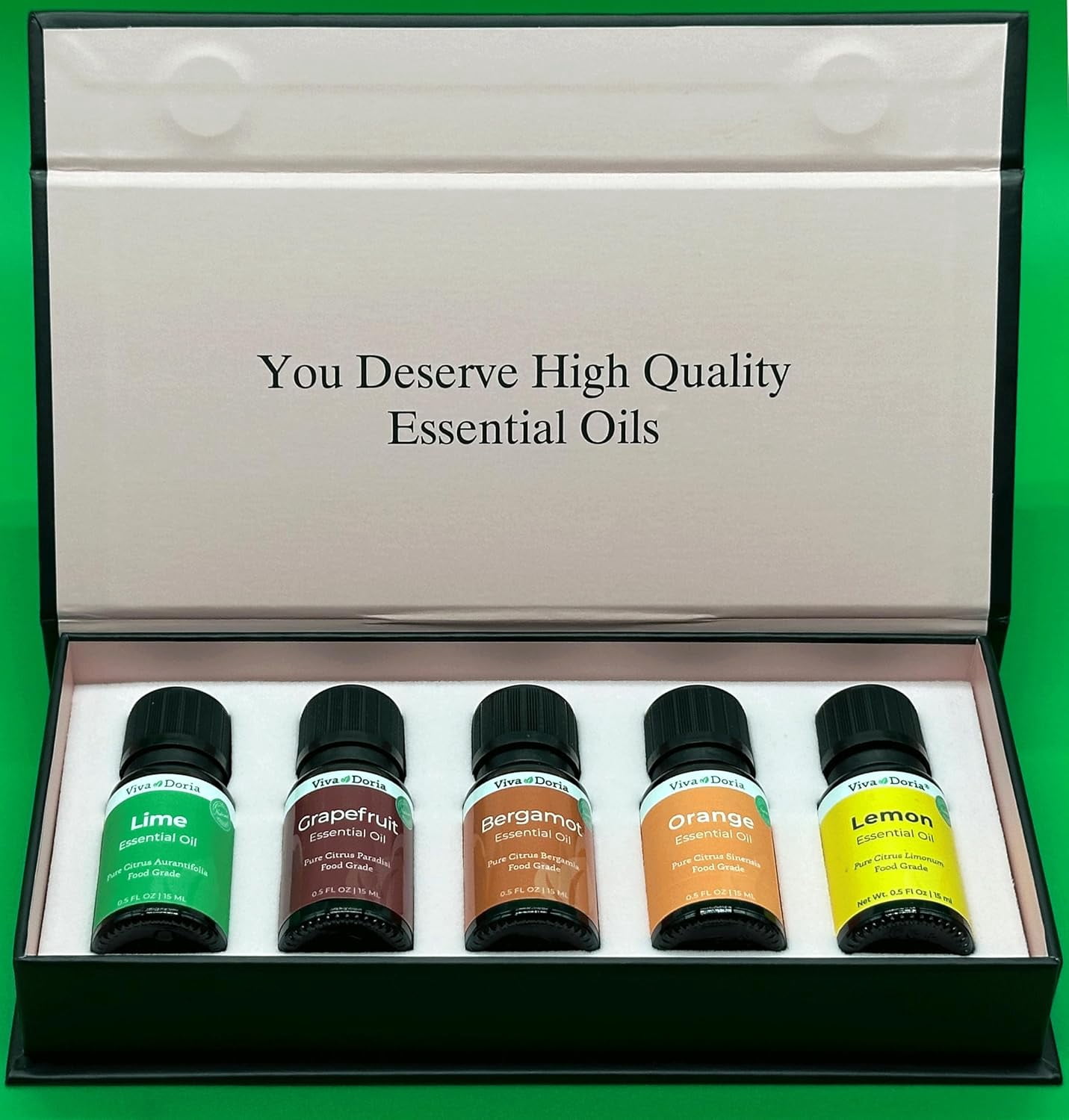 Viva Doria Food Grade Citrus Essential Oils, 5 Essential Oils (Lemon, Lime, Orange, Bergamot, Grapefruit), 5pcs/0.5 fl Oz Bottles