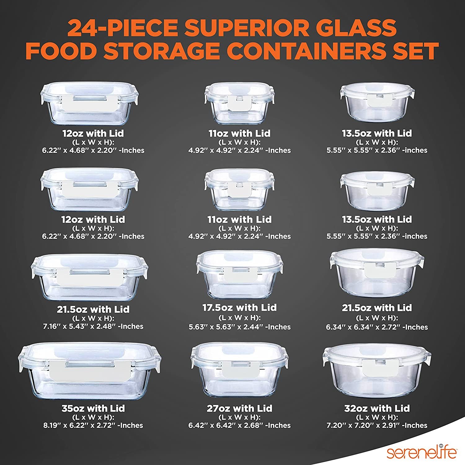 NutriChef 24-Pc Glass Food Storage Containers Stackable Superior Glass Meal-prep Bento Boxes, White