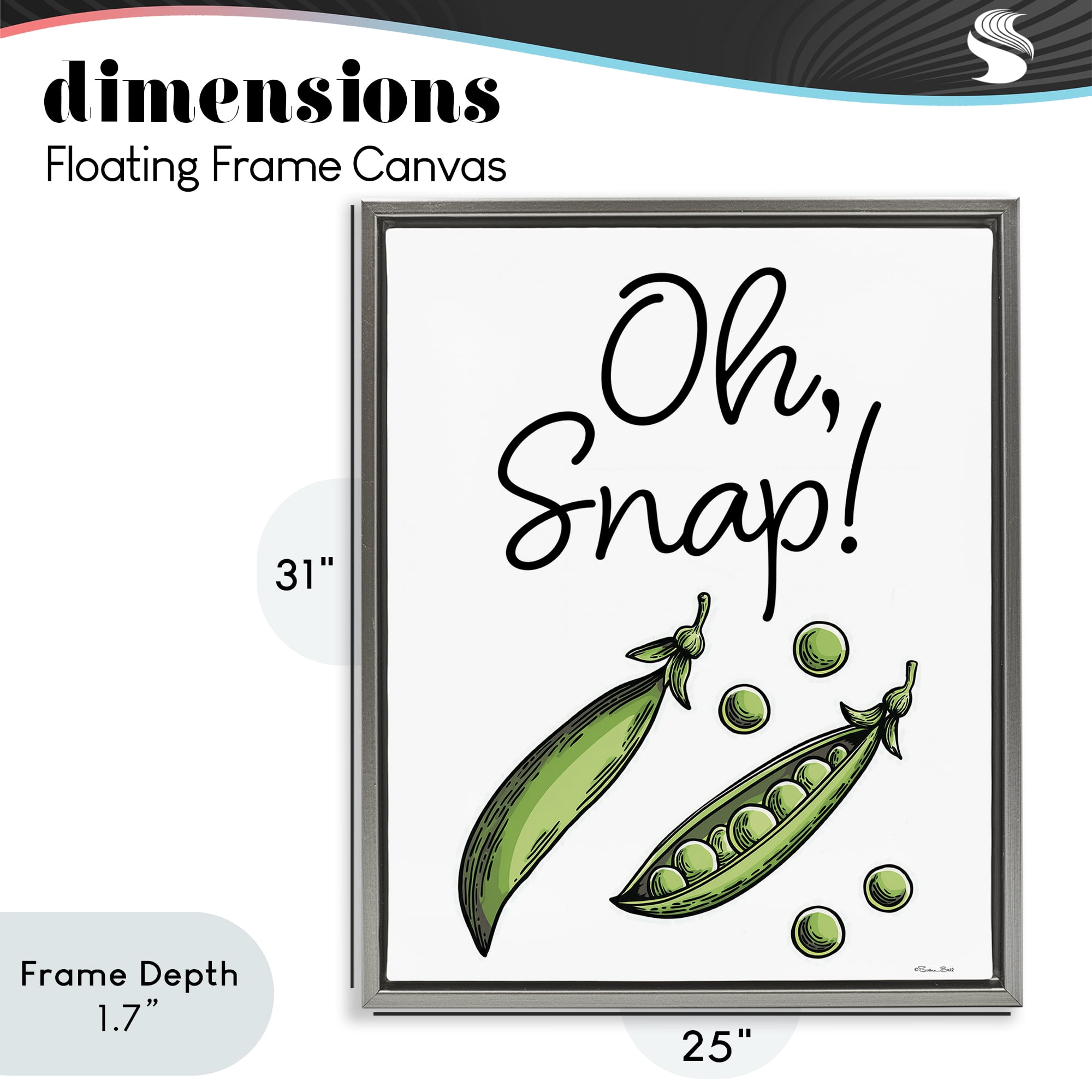 Stupell Industries Oh Snap Peas Gray Framed Floater Canvas Wall Art, design by Susan Ball