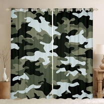 jejeloiu Western Farmhouse Camo Black Out Curtains,Green Black Camouflage Curtains Pack of 2 (42x63 Each) For Teens
