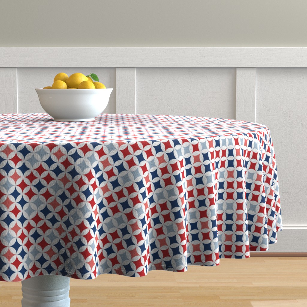 Round Tablecloth 4Th Of July Geometric Patriotic Fourth Cotton Sateen - Walmart.com - Walmart.com