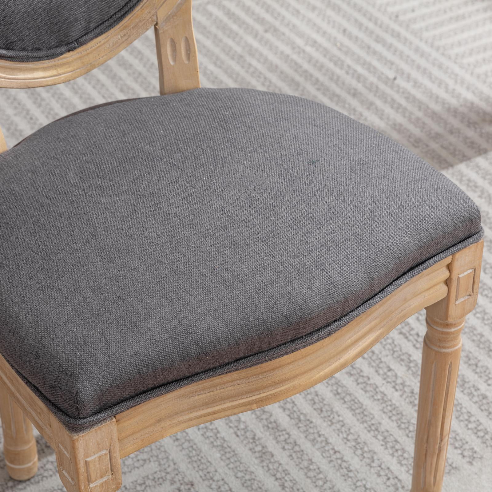 PORKISS Dining Chairs Modern Upholstered Set of 2, French Style Solid Wood Dining Side Chairs, Linen Fabric Dining Chair with Nailhead Trim, Dark Gray B