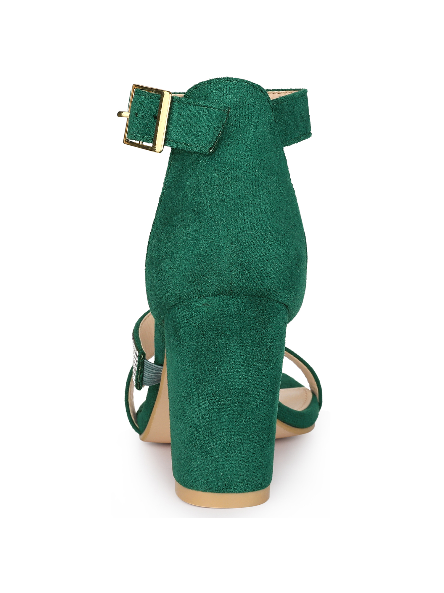 DARING DIVA Women's Rhinestone Block Heels Sandals for Casual and Party Green 9.5