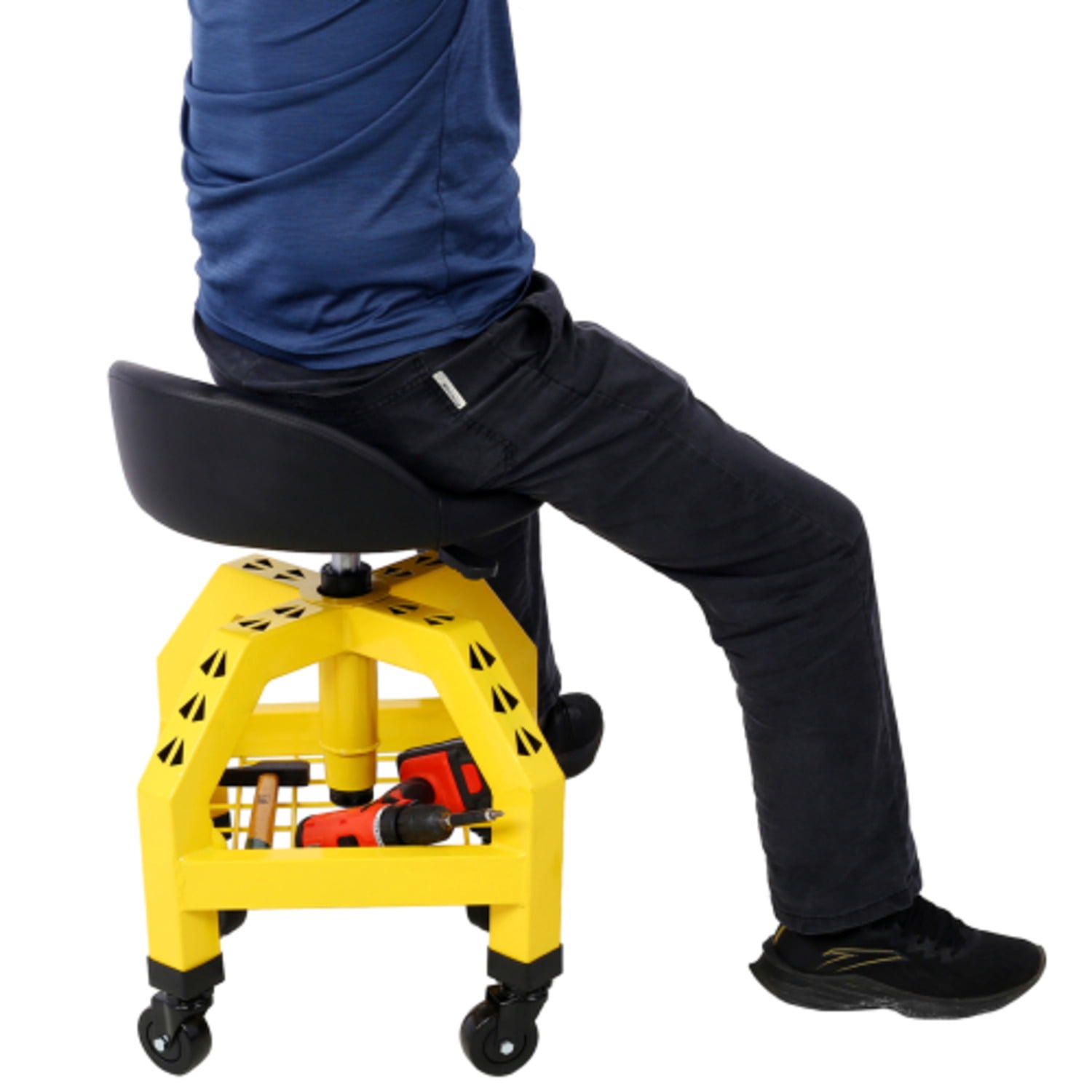 Pneumatic 360 Degree Swivel Stool  Mechanics Rolling Creeper Seat  Heavy Duty Rolling Mechanics Stool  Shop Stool with Casters yellow