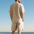 thumbnail image 5 of Xzbqbs Mens 2 Pieces Linen Set Casual Henley Shirts Short Sleeve Matching Elastic Waist Drawstring Shorts Summer Beach Yoga Outfits, 5 of 7