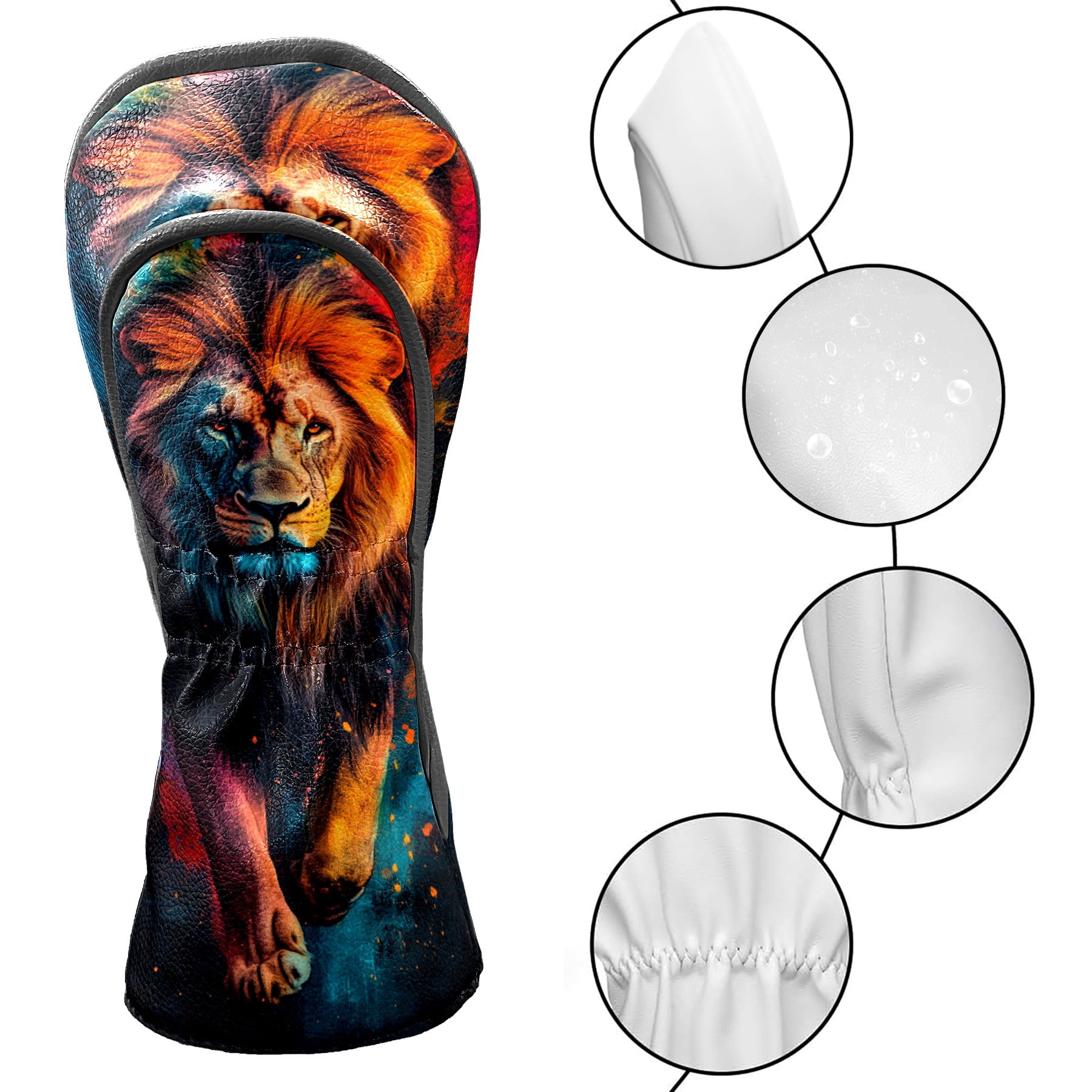 Golf Club Covers PU Leather Waterproof Head Covers for Fairway Woods Hybrids Ferocious Lion