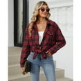 thumbnail image 7 of jinghuiyue Women Flannel Plaid Shirt Classic Button Down Long Sleeve Shirts Casual Business Cropped Tops with Pocket M, 7 of 7